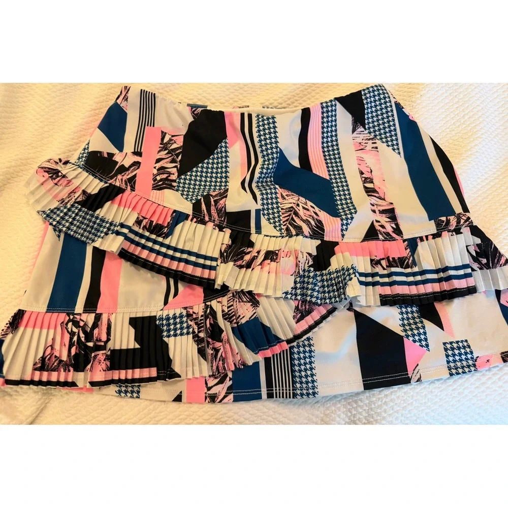 Tail Womens Tennis Golf Skort Pink Navy Geometric Pleated Ruffle Athletic  S‎